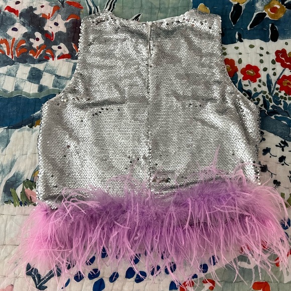 Lucy Paris Sequin top with purple feather trim - Picture 2 of 4
